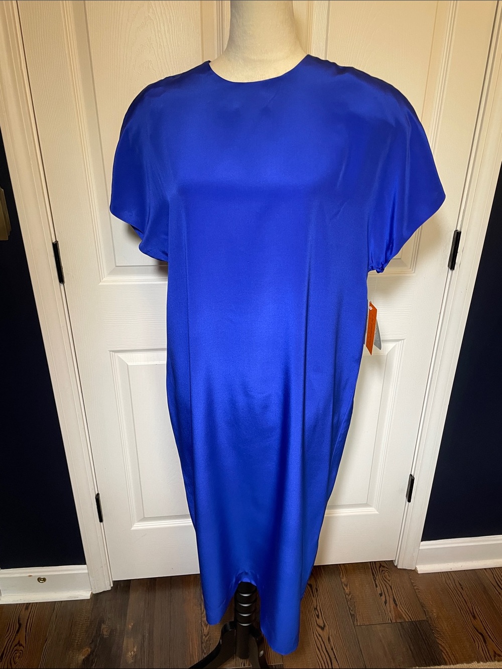 NWT Vintage 90s Liz Claiborne Silk Midi Dress Short Sleeves Shift Size 14 Petite - Picture 1 of 9